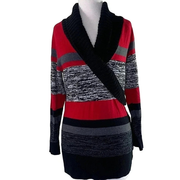 STYLE & CO Wrapped Knit Tunic Sweater Women Size M Striped Pullover Laced Up - Picture 1 of 12